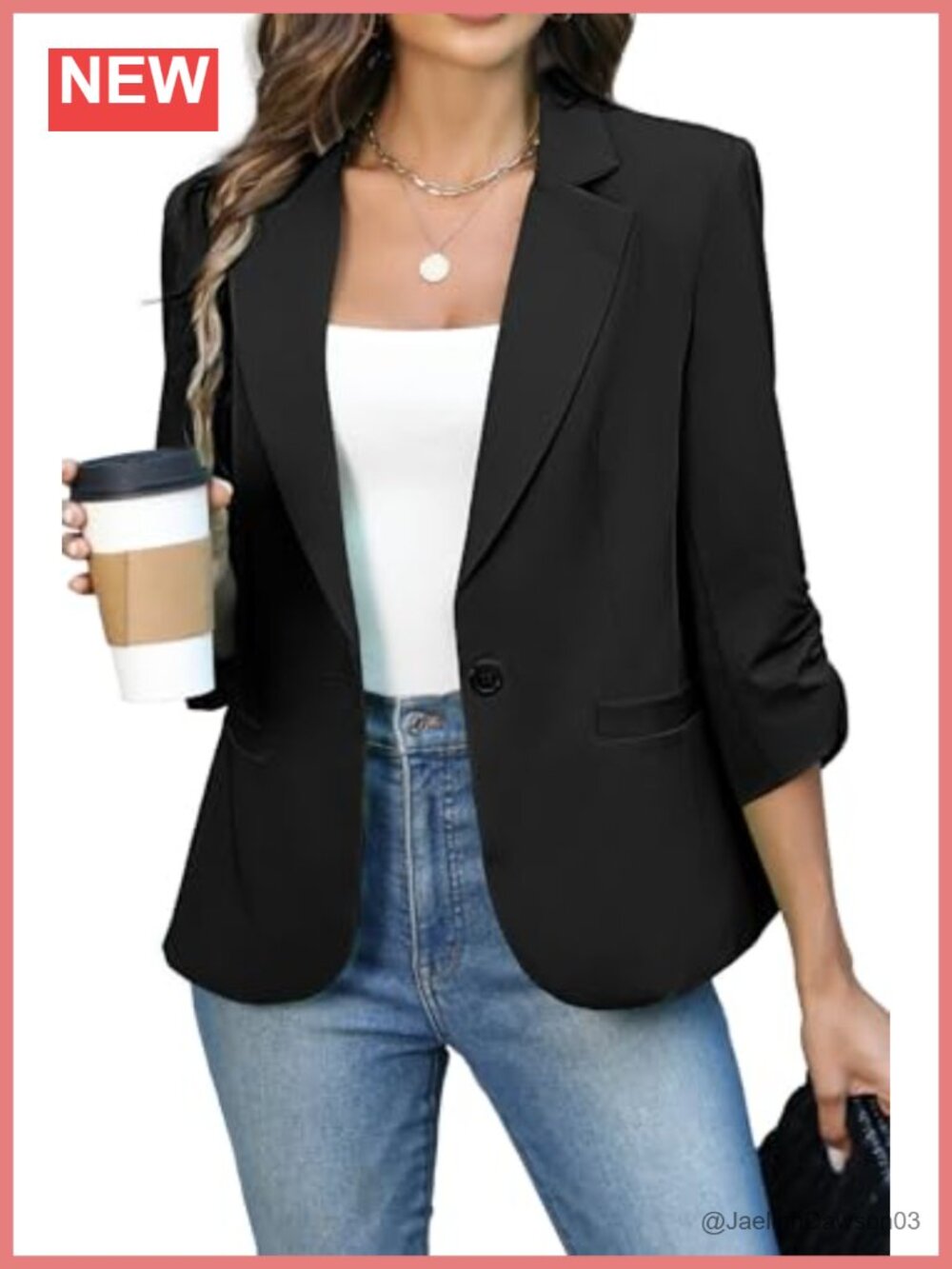 Women's Ruched 3/4 Sleeve Blazer Lightweight Fitted Jacket